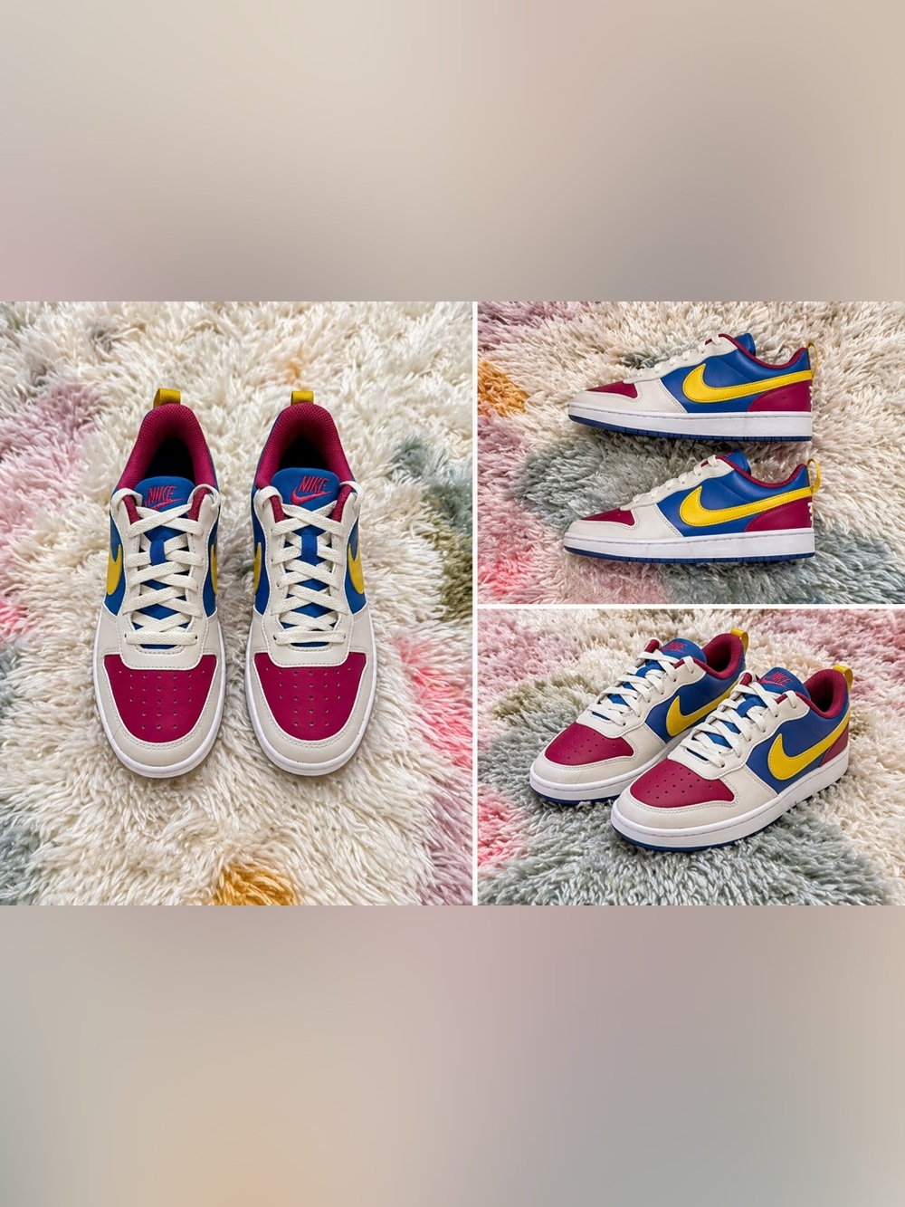 Nike Kids Borough Low-Top Sneakers in White, Pink, Blue, Yellow
